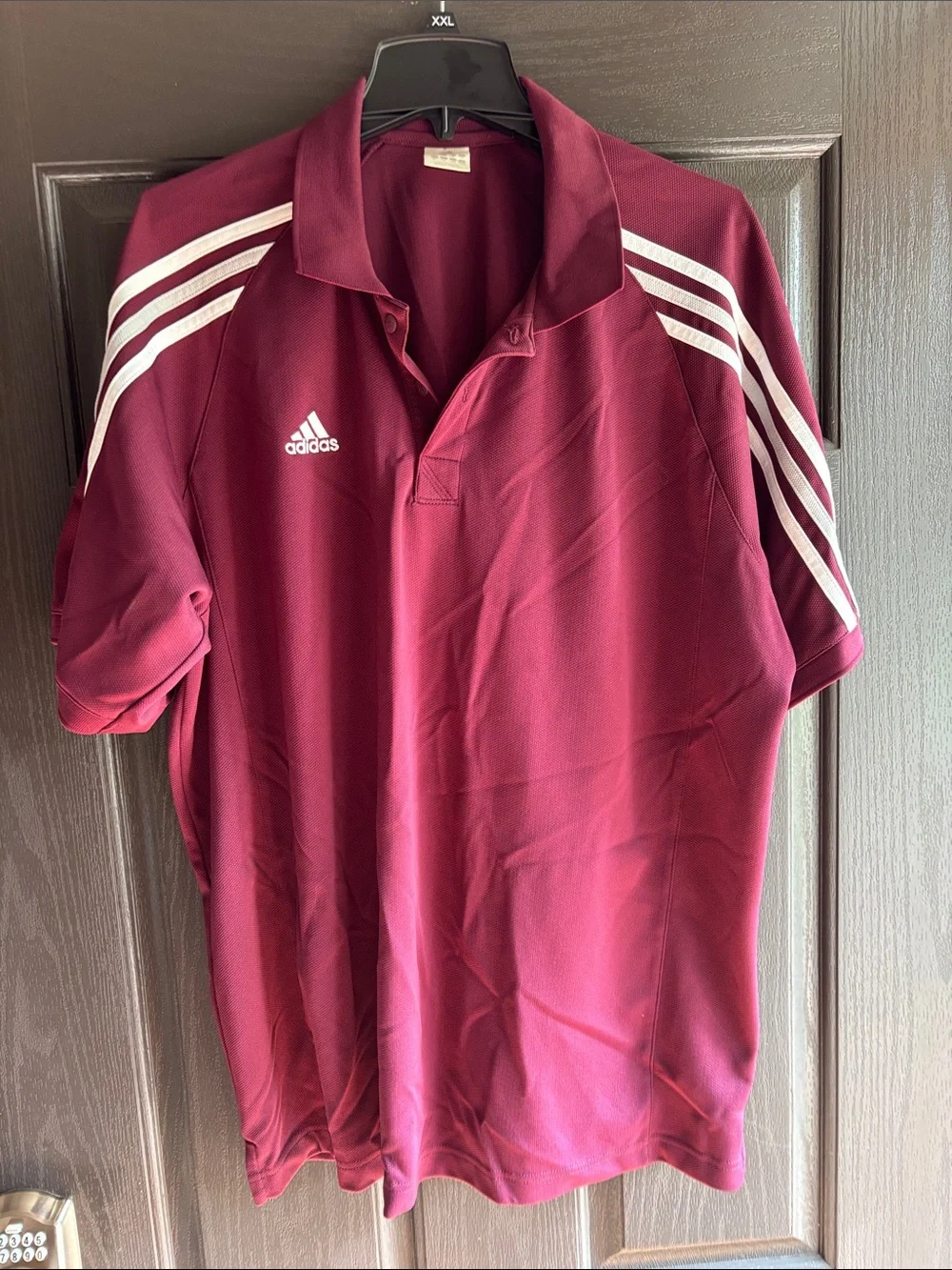 Adidas Men’s Maroon Polo with White Shoulder Stripes Climalite XL